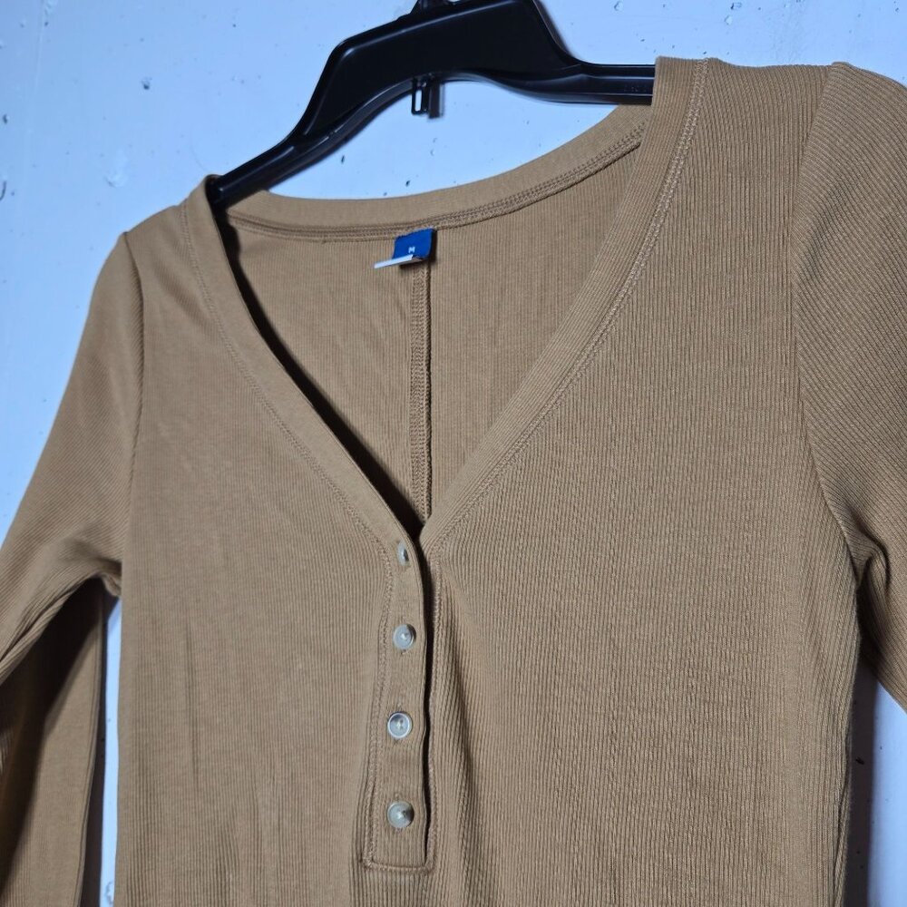 Old Navy Rib-Knit Henley Midi Long Sleeve Dress Size Medium Acacia Fall Winter - Picture 5 of 11